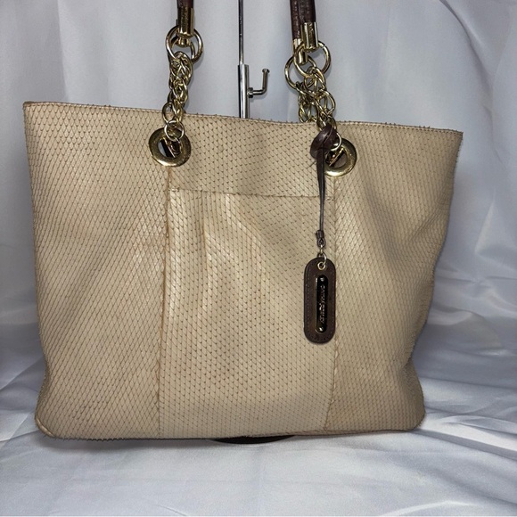 Cynthia Rowley Snakeskin Leather Tote Bag with Chain & Leather Straps - Picture 5 of 13
